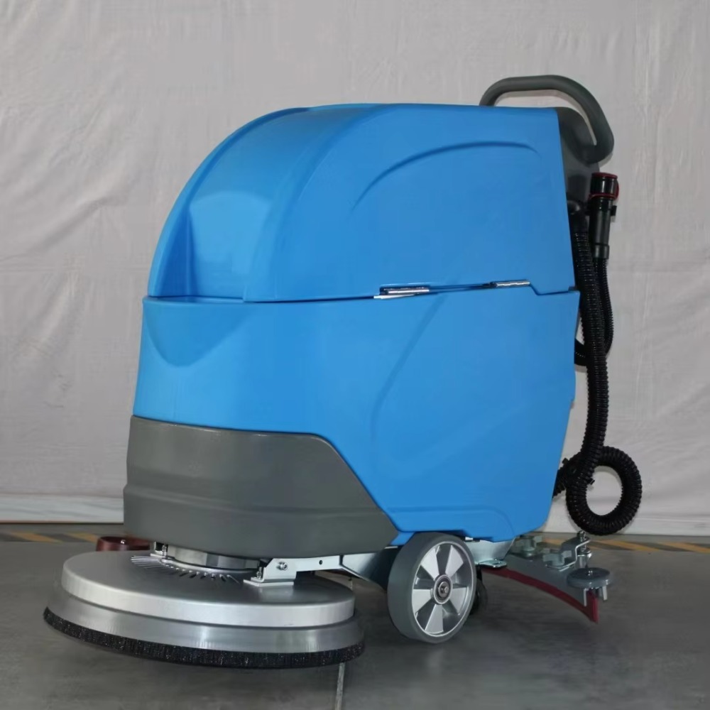 Industrial Floor Scrubber - เครื่องขัดพื้นอุตสาหกรรมขนาดเล็กแบบเดินตาม, เครื่องทำความสะอาดแบบเปียกและแห้งใช้แบตเตอรี่ไฟฟ้าสีน้ำเงิน, อุปกรณ์ล้างทำความสะอาดประสิทธิภาพสูงดีไซน์ใหม่