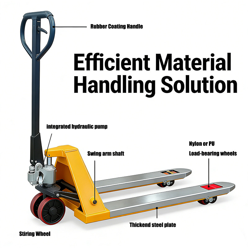 Hand Pallet Truck - รถยกพาเลทแบบแมนนวลไฮดรอลิก รับน้ำหนัก 1500 กก. ล้อไนลอน ความยาวงา
